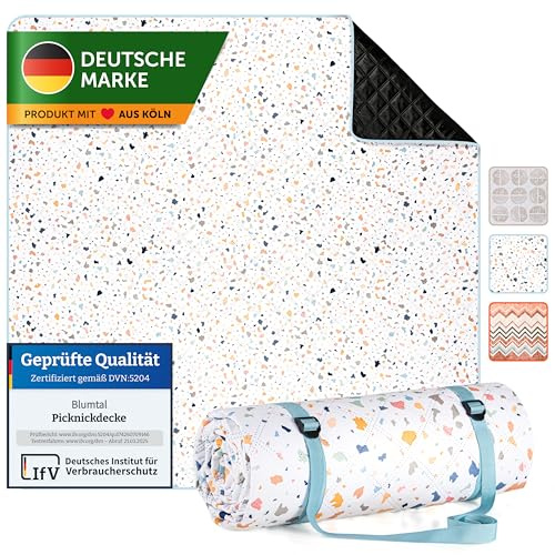 Blumtal Couverture Pique Nique - Couverture Imperméable 200x200 - Tapis de Plage Anti-Sable Lavable - Plaid Imperméable - Nappe Pique Nique en Tissu Oxford Robuste - Motif Terrazzo