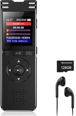 Upgraded 128GB Digital Voice Recorder with Premium Noise Reduction, Dictaphone Device with Perfect Playback for Conferences, Meetings, Interviews