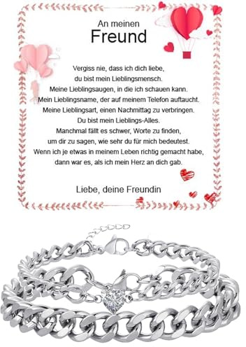 Fehki Edelstahl Paar Armband | Kubanische Kette verstellbar | Romantisches Geschenkset für Paare zum Valentinstag, Jahrestag & Geburtstag