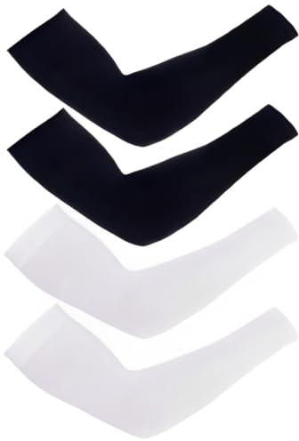 MIRKUZI Manguitos de compresión para running 2 Pares de Calentadores de Compresión para Brazos, Talla Unisex, Geniales Calentadores Deportivos para Fútbol, ​​Golf, Voleibol (Blanco y Negro)