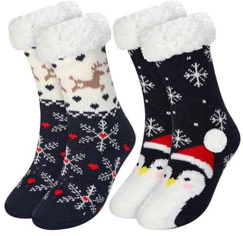 Geyoga Chaussettes de Noël Antidérapantes Douillettes et Amusantes Chaussettes de Sol de Maison Cadeau pour Femme