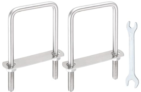 sourcing map 2 juegos de pernos en U cuadrados M10, 60 mm, ancho interior de 100 mm de largo, pernos de abrazadera en U de acero inoxidable 304 con tuercas, placas y llave para remolque, esquí, barco