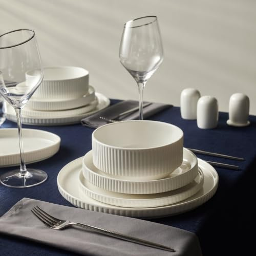 Karaca Forever Bone China Pablito 53-Piece Dinner Set for 12 People, Premium White Bone China Tableware Collection