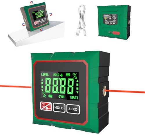 Ciomexiy Digital Angle Finder with Laser, 4 Side Magnetic Mini Digital Inclinometer Gauge, USB Charging Precise Electronic Level Protractor Cube for Woodworking, Table Saw