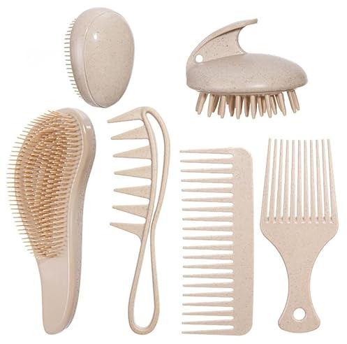 XINYUNXIN 5-delad bred tandkam kit av vetehalm | professionell frisörkam set med utredare, massage och utjämningskammar | hårkam och bred tandkam för alla hårtyper, antistatisk (beige)