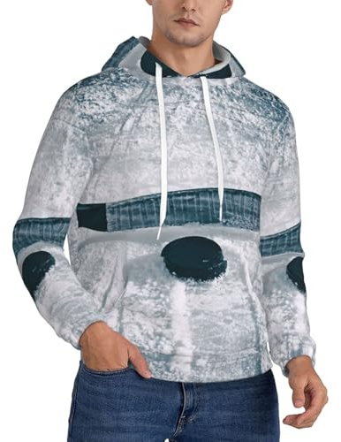 ASFgda herr hockey sport tryck pullover huvtröja, vinter vardaglig huvtröja för män med känguruficka, storlekar S-4xl, Svart, XL stor