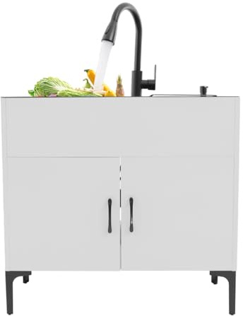 Spültisch Freistehend mit Unterschrank und Armatur, 78x43x81cm Küchenspüle, Edelstah Doppelbecken Spülenschrank, 2 Becken Gewerbliche Spültisch, für Küche, Garten, Outdoor, Werkstatt