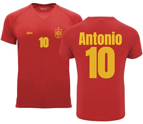 QCM Productos Personalizados Camiseta Fútbol Selecciones — Estilo Mundial 2026 — Niño — Personalizable con Nombre Y Número — No Oficial (8 Años, Rojo, España)