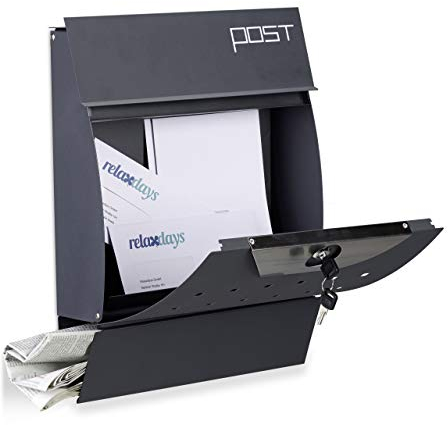 Relaxdays Cassetta Postale, Box della Posta, Portagiornale, Buca Lettere, Acciaio, HxLxP: 37,5x35x10,5 cm, Antracite