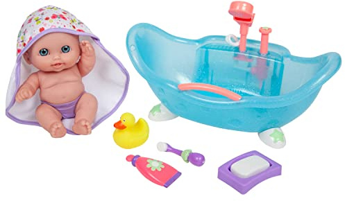 JC Toys- Muñeca Lil’ Cutesies de 21 cm de Vinilo Suave, Incluye bañera con Ducha Funcional y 5 Accesorios, Ideal para Jugar, Azul, diseñado por Berenguer, +2 años