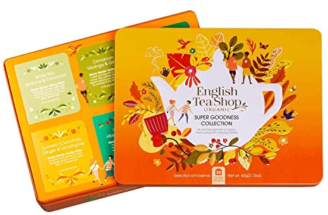 English Tea Shop Organic Super Goodness Collection Gift Tin 36 Tea Bag Sachets - 6 Different Flavours