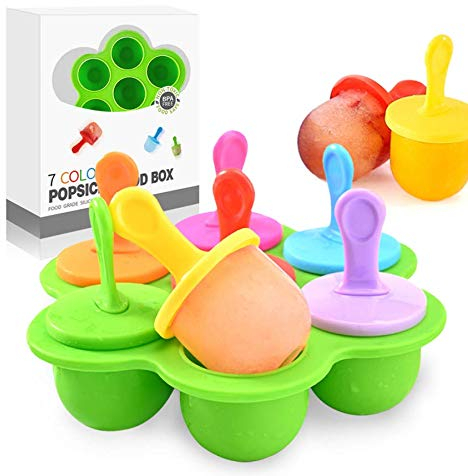 Eisformen Silikon,Eisformen Kinder,7 Mulden Eisform Popsicle mit Kunststoffstäbchen,Eis am Stiel Formen,Kleine Eisbehälter,Eis Formen für Stieleis,Stieleisformer BPA Frei(Grün)