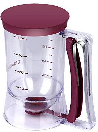 BBSTARZ Pancake Batter Dispenser – 4-Cup Batter Dispenser with Squeeze Handle & Measuring Marks for Pancakes, Waffles, Muffins, Crepes & Cupcakes – Baking Tool (purple)