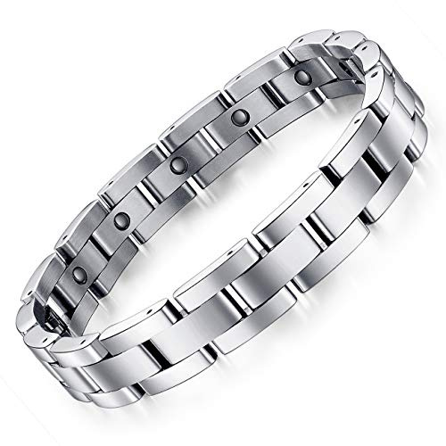 ATEIELLI Bracelet Magnetique Acier Inoxydable Homme Bracelet Ajustable 23cm jwb323