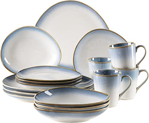 MÄSER 931990, La Sinfonia, set di stoviglie moderne per 4 persone, con forma unica e sfumatura di colore blu a bianco, servizio combinato da 16 pezzi, look vintage, gres
