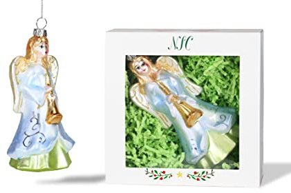 North Star Christmas | Angel with Trumpet Glass Ornament | Christmas Collection
