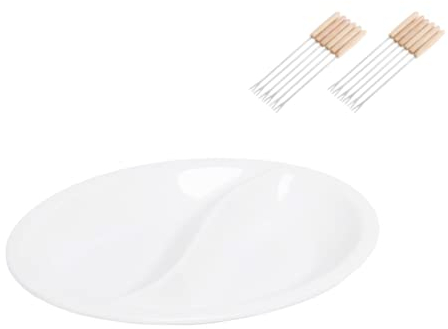 Fondue Plates 4-Piece Set Fondue Plates White with 12 Fondue Forks 25.3cm/10 inch