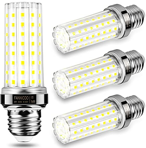 FanNicoo LED Corn Light Bulb 150W Equivalent 2500 Lumen 6500K Cool Daylight White 20W E26/E27 Base Non-dimmable Ceiling Fan Corn Lighting for Home Garage Warehouse Indoor LED Corn Bulbs Pack of 4