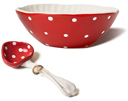 RESVUGA Pilz 5.8'' Salatschüsseln. Sicherheit Matt Keramik Suppenschüsseln, Paar mit niedlichem Pilzlöffel- Verwendung für Nudeln, Reis, Pasta usw.