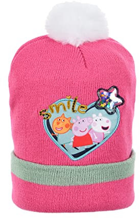 Sun City Peppa Wutz Pig Kinder Mädchen Winter-Mütze Strick Bommelmütze, Farbe:Pink, Größe:54