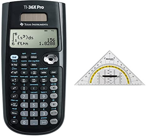 Texas Instruments TI-36X PRO Schulrechner, 36PRO/TBL/1L1, Black & Westcott E-10134 00 Geometriedreieck Kunststoff mit abnehmbarem Griff, 22 cm, transparent