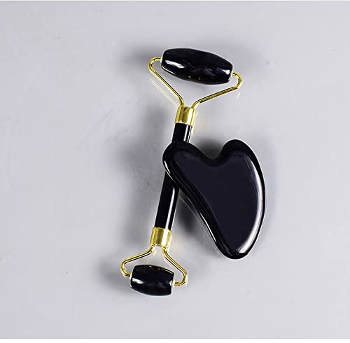 Jade Augenmaske Gesichtsmassage Roller Set Natürlicher Rosenquarz Schlafaugenmaske Gesichtsroller,Obsidian-Walzensatz