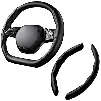 CGEAMDY Auto Lenkradbezug, Universal Segmentierter Lenkradschutz Kohlefaser Lenkrad Abdeckung, 38CM Anti Rutsch Lenkradabdeckung Lenkradschoner, Auto Zubehör（Schwarz）