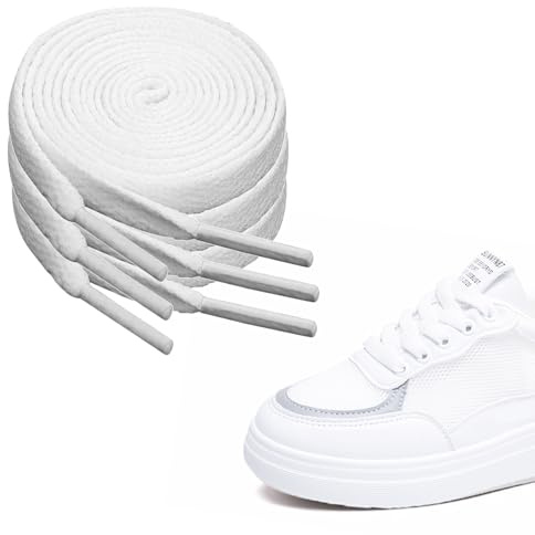 Ouligay 3 paia di lacci bianchi, larghezza 8 mm, lunghezza 140 cm, lacci piatti bianchi, di ricambio per scarpe da ginnastica, scarpe da corsa, scarpe da corsa, bianco, 140