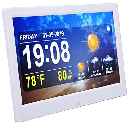 WiFi Wetteruhr, 10 Zoll Digitalwecker mit Ständer für Senioren, Wetterstation, Kabelloses Innen und Außenthermometer für das Heimbüro, Unterstützt Automatisches Dimmen | Digitale Wecker mit Ständer Drahtloses Innen Außenthermometer Automatische Abdunklungsfunktion für Zuhause Büro