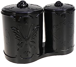 Alipis Vintage-aufbewahrungsbox Aus Mit Deckel Doppelbehälter Für Wattestäbchen Kosmetik Und Schmuck Schwarz