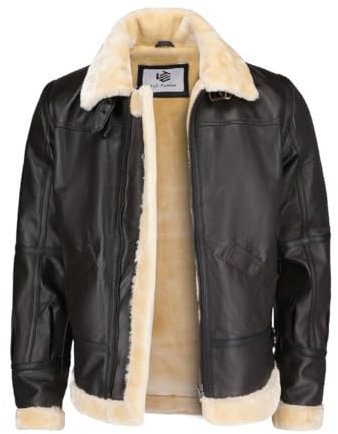 TLC Fashion Brown B3 Bomber Jacket Mens | Aviator Style Winter Shearling Jacket men with Faux Fur Lining Size Medium
