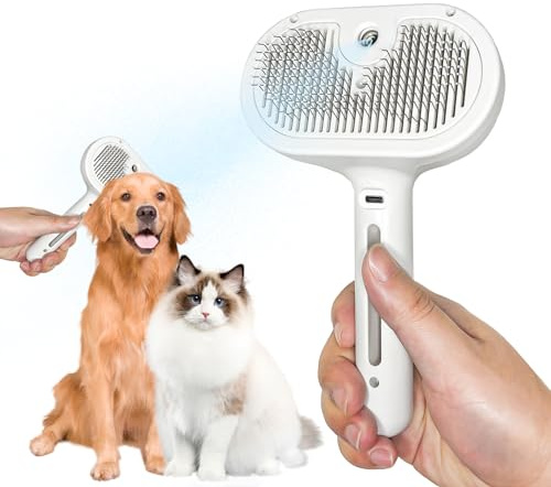 3 in 1 Dampfbürste für Katzen und Hunde, Haarentfernungskamm mit Ein-Klick-Freigabe und Wasserspray, Fellpflegebürste für Haarentfernung Langes und kurzes Haar