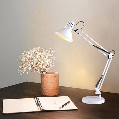 maolo Lampada da Scrivania Girevole e Snodabile E27 Struttura Metallica Resistente Braccio Estensibile 72cm Illuminazione Ufficio Casa 230V Cavo 1.5m Morsetto e Base Elegante Design (Bianco)