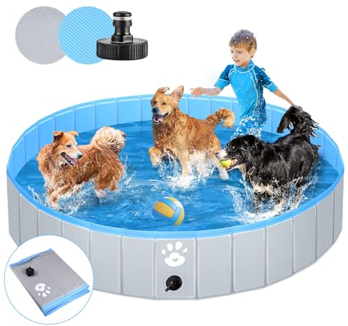 Hundepool Schwimmbecken Ø 160cm für Hunde Kinder Planschbecken oder Anderer Tiere Verstärkte Stärke 5mm tragbar und faltbar - grau