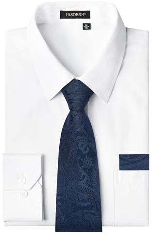 HISDERN Camicia Bianco Uomo Manica Lunga Tinta Unita Camicia Cravatta Classico Matrimonio attività Regular Fit 2XL