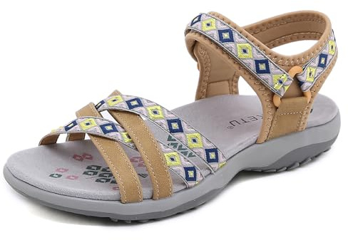 Meik Mangni Slim-Vacay Sandali Sportivi Donna Arch Fit Hiking Sandal Incrociati Scarpe Basse Moda Comode e Regolabili Sandalo con Punta Aperta,Marrone,38.5 EU=Suola 39 EU