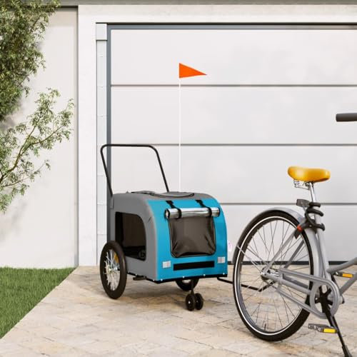 LAPOOH Fahrradanhänger Hunde Blau und Grau Oxford-Gewebe und Eisen, Fahrrad Anhänger, Lastenanhänger, Handwagen, Fahrrad-lastenanhänger, Lastenfahrrad - 93855