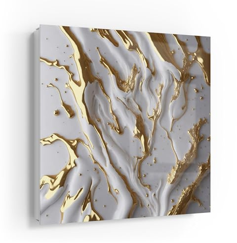 DEQORI Schlüsselkasten weiß | 30x30 cm | Motiv Goldene Fließkraft | Glas & Metall Schlüssel-Box | Schlüsselschrank mit 50 Haken + 2 Magnete | Moderne Design Box magnetisch & beschreibbar