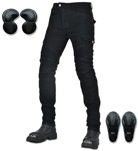 HOMDECR Motorradhose Für Herren/Damen, Radsport-Motorradhose, Stretch-Biker-Biker-Jeans, Sportliche Motorradhose Mit Protektoren, Motorrad-Schutzhose (Schwarz,XS)