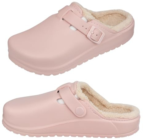 Harssidanzar Sabots fourrés femme Hiver Toison Respirante Marche Jardin Chaussures Chaudes Antidérapantes Pantoufles Chaussures HL206EU,Rose,Taille 39