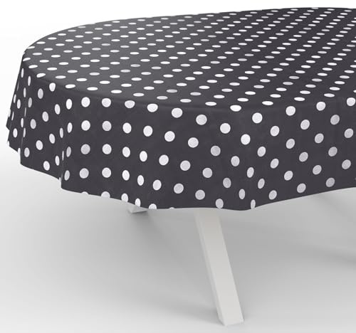 Wachstuchtischdecke Wachstischdecke Wachstuch Tischdecke abwaschbar Gartentischdecke Wasserabweisend Oval 180x140cm Schnittkante Punkte Grau