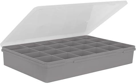 3 Stück XXL Sortierbox 24 Fächern je 8,5x9,5cm 60x38x10cm GRAU Deckel ideal