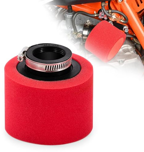 Tunejoy Filtre à Air de Moto Double Mousse Sponge de 38mm Bouche Droite pour 50CC 70CC 90CC 110CC 125CC 150CC ATV Dirt Vélo de Saleté Moto Kart Quad Scooter Rouge