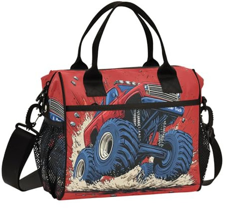 GAIREG Monster Truck - Lonchera escolar roja para niños pequeños, bolsas de almuerzo grandes para mujer