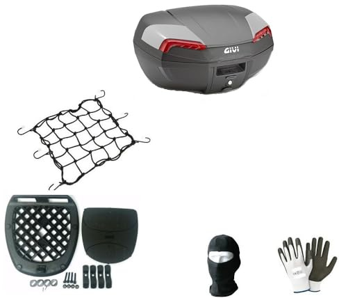 KOMPATIBEL MIT Honda XL 750 TRANSALP E46N Koffer-TOPCASE MIT ROTEN Reflektoren + MONTAGESATZ + Anti-VIBRATIONSMATTE + Platte FÜR Motorrad-Scooter-GEPÄCKTRÄGER 2 GROßE HELME