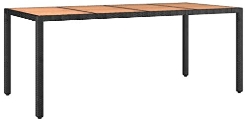 Homvdxl Garten Esstisch mit Massivholzplatte, Metallgestell Couchtisch Möbel Outdoor Terrasse Balkontisch Rattanoptik Schwarz - 190x90x75cm