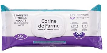 Corine de Farme, Lingettes Hygiène Adulte Extra-Larges x60 - Nettoyage Doux pour Peaux Sensibles, Parfumées, 99% d'Ingrédients Végétaux, Aloe Vera, Idéales pour Visage et Corps