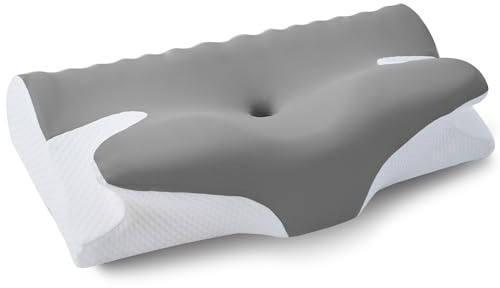 NEVERA Ergonomic Memory Foam Cervical Pillow, Contoured Neck Support, Comfortable Side Sleeper Pillow for Back and Side Sleeping (Grey)