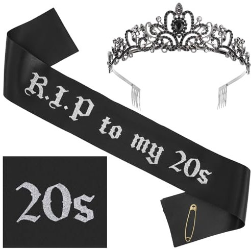 Qianyu R.I.P Écharpe avec couronne noire « To My 20s » pour anniversaire de fille pour 30e anniversaire, décorations de fête