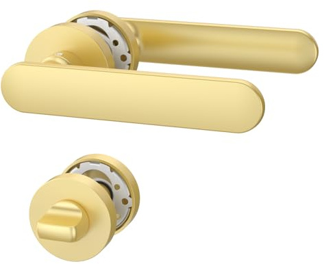 Amerdeco Türgriff Set Gold aus Aluminium – WC Türbeschlag für Badezimmertüren, Drückergarnitur UK0054